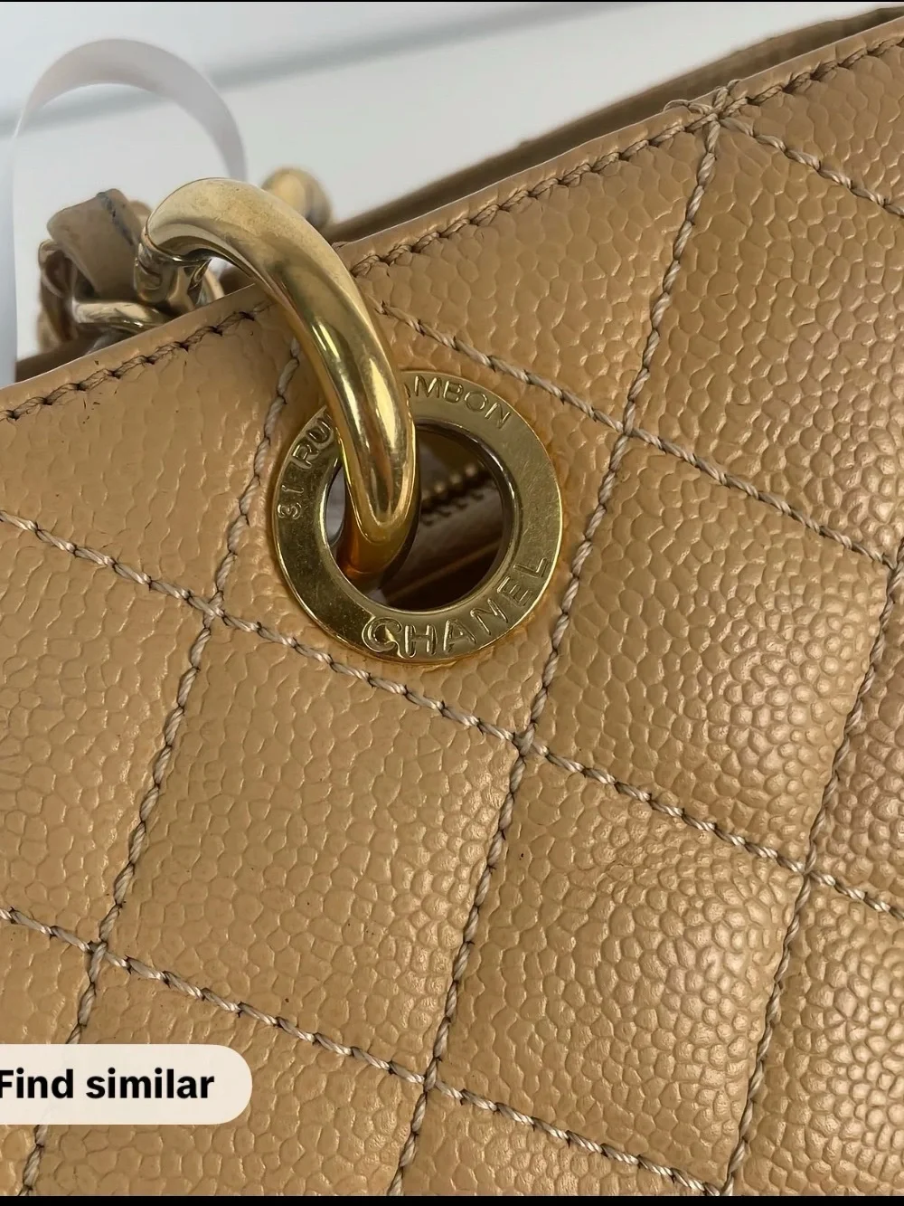 CHANEL Beige Caviar leather GST with Gold Chain Handles
